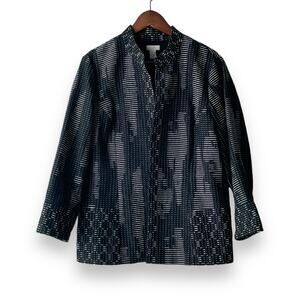 Chicos Open Front Jacket for Women 2 Japanese 3/4 Sleeve Black US 12 Black White